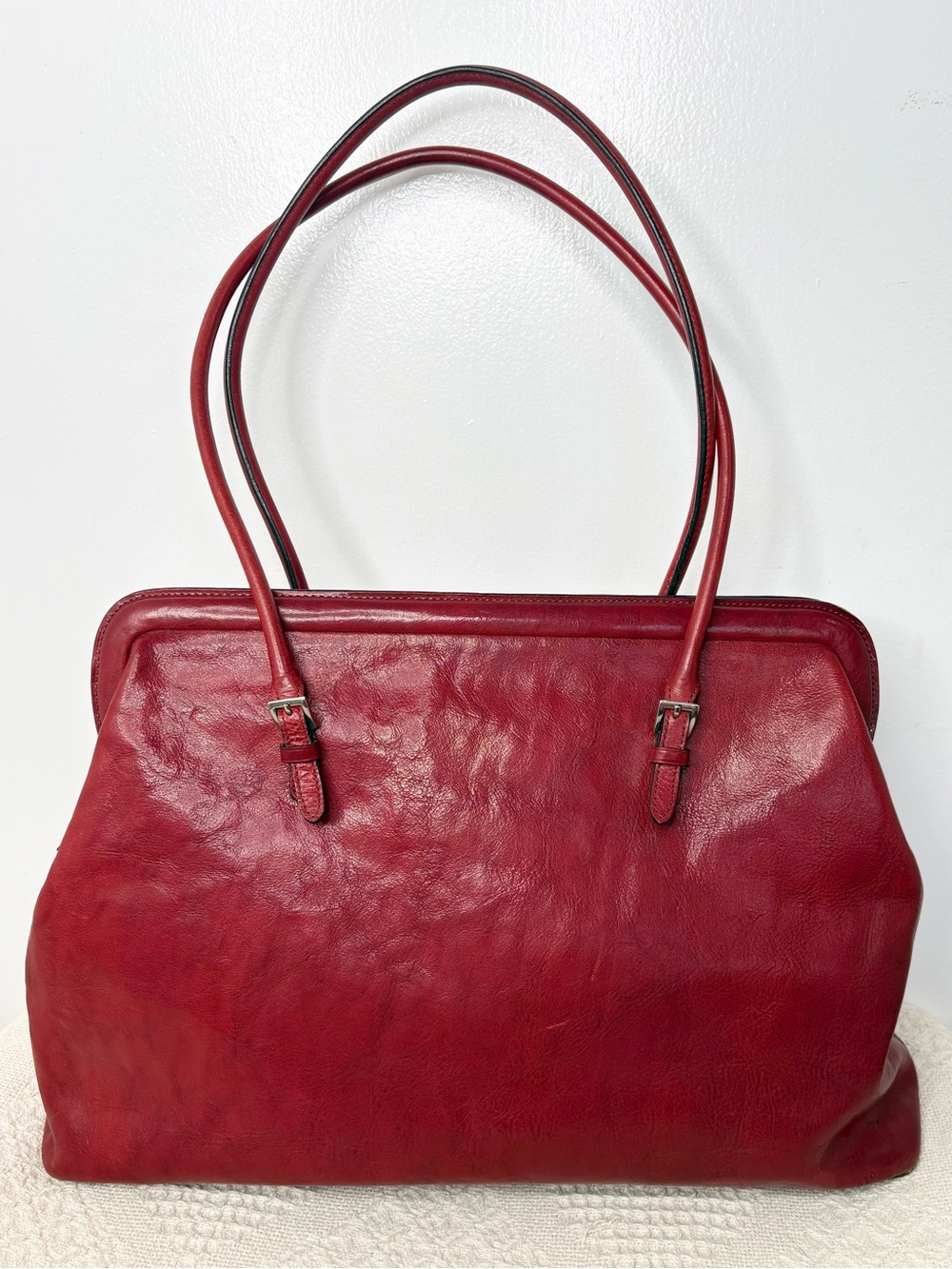 Vintage Wilson's Leather Oversized Satchel Red Large Zip Tote Bag